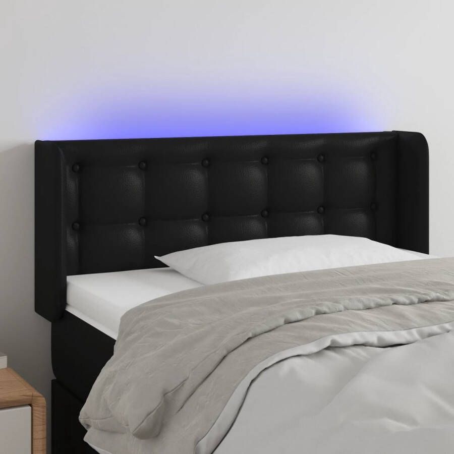 The Living Store Hoofdbord LED Zwart 103 x 16 x 78 88 cm Duurzaam kunstleer verstelbaar LED-verlichting