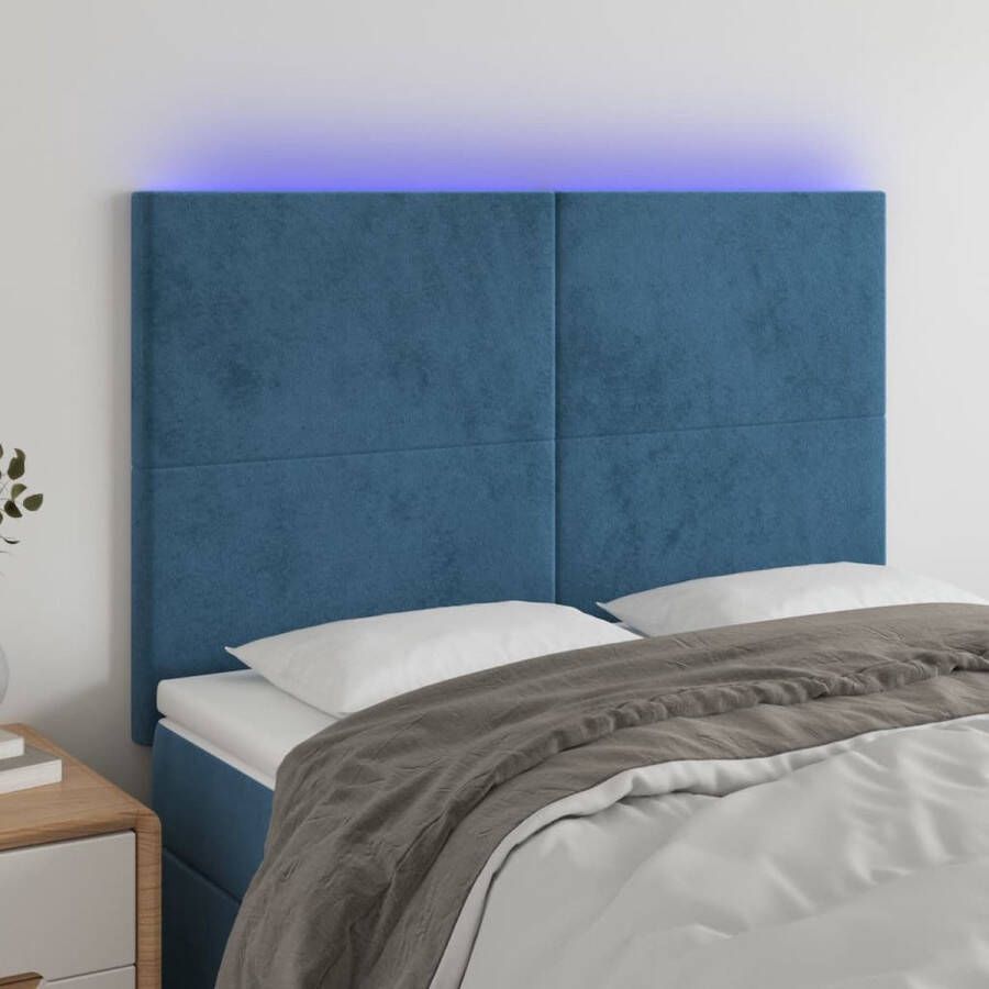 The Living Store Hoofdbord LED 144x5x118 128 cm fluweel donkerblauw Bedonderdeel