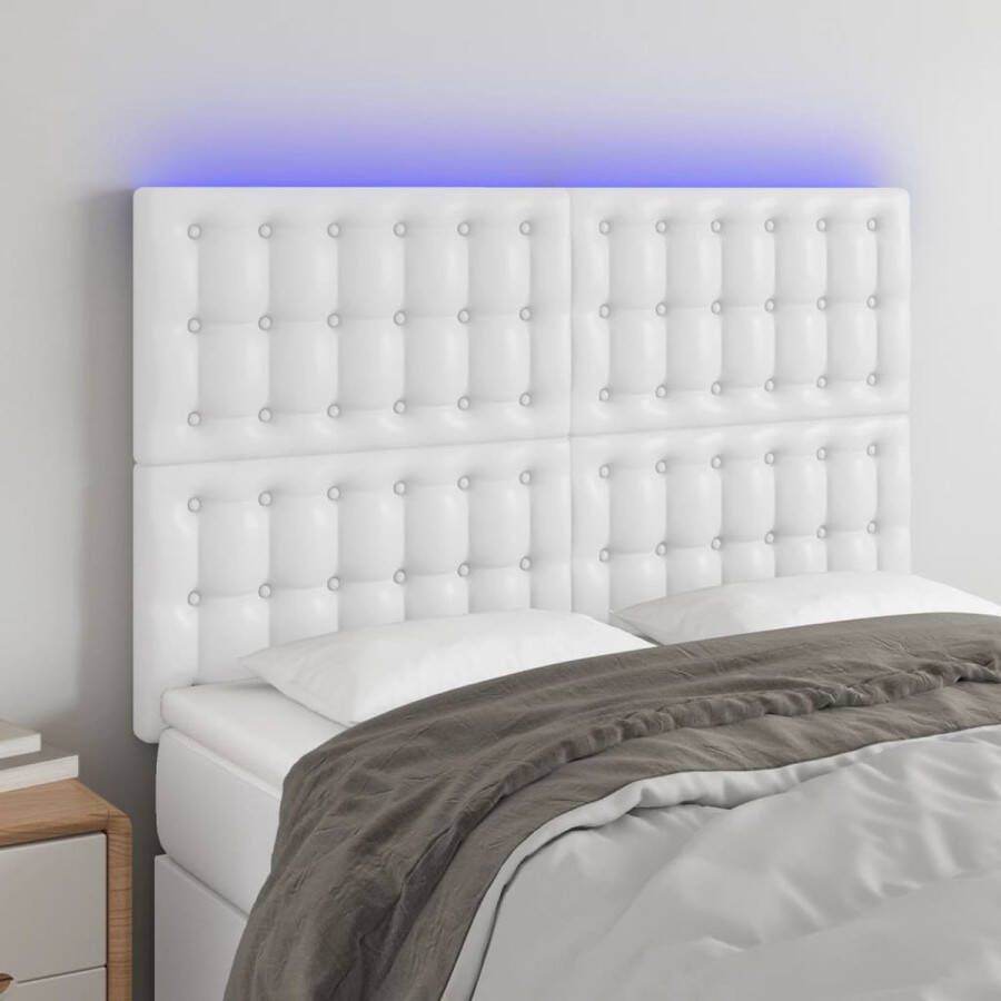 The Living Store Hoofdbord LED 144x5x118 128 cm kunstleer wit Bedonderdeel