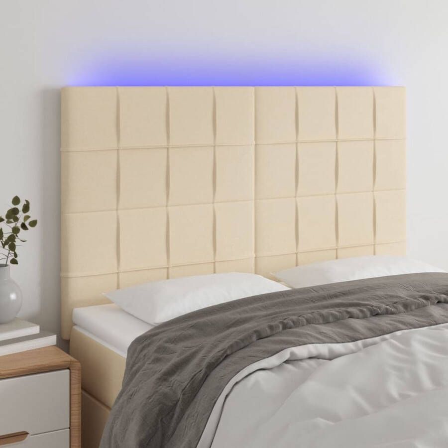 The Living Store Hoofdbord LED 144x5x118 128 cm stof crèmekleurig Bedonderdeel