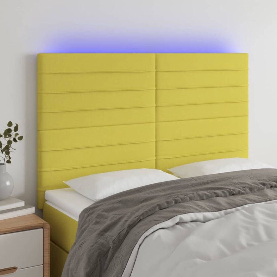 The Living Store Hoofdbord LED 144x5x118 128 cm stof groen Bedonderdeel