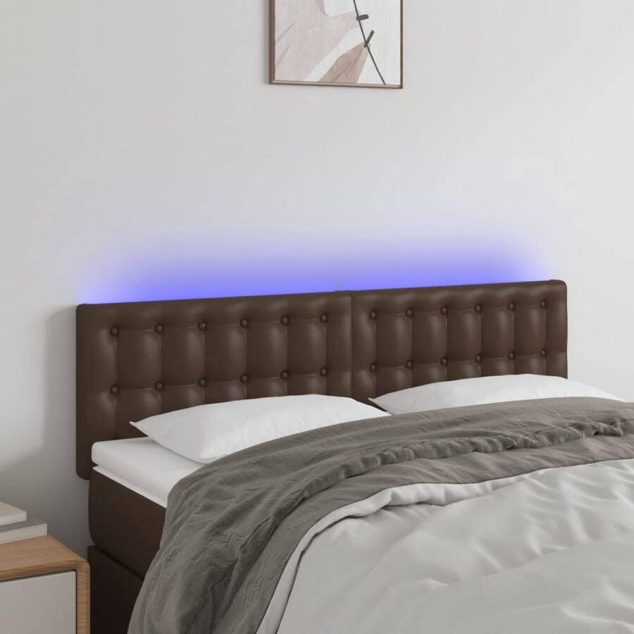 The Living Store Hoofdbord LED 144x5x78 88 cm kunstleer bruin Bedonderdeel