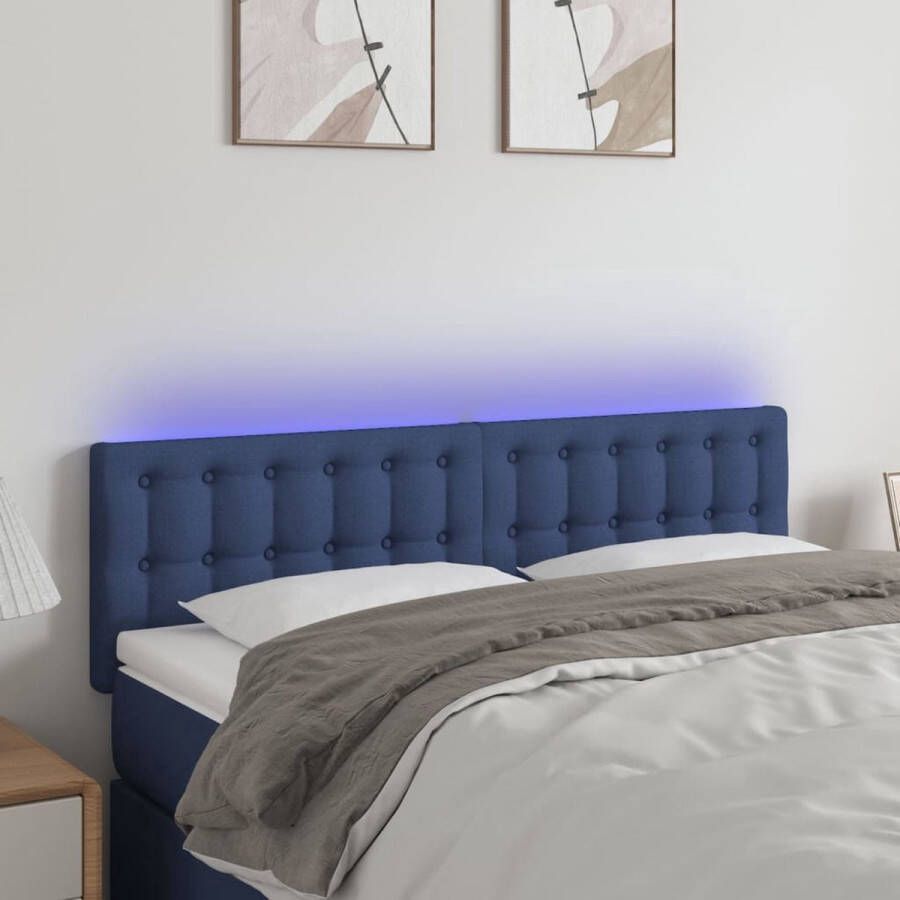The Living Store Hoofdbord LED 144x5x78 88 cm stof blauw Bedonderdeel