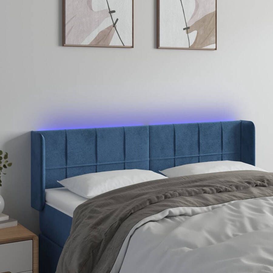 The Living Store Hoofdbord LED 147 x 16 x 78 88 cm donkerblauw verstelbaar Hoofd Bord Led Hoofdbord Blauw Velvet Hoofdbord Adjustable Headboard