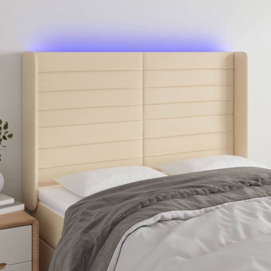 The Living Store Hoofdbord LED 147x16x118 128 cm Crème verstelbaar ademend duurzaam kleurrijk LED-strip USB