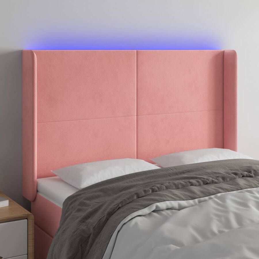 The Living Store Hoofdbord LED 147x16x118 128 cm fluweel roze Bedonderdeel