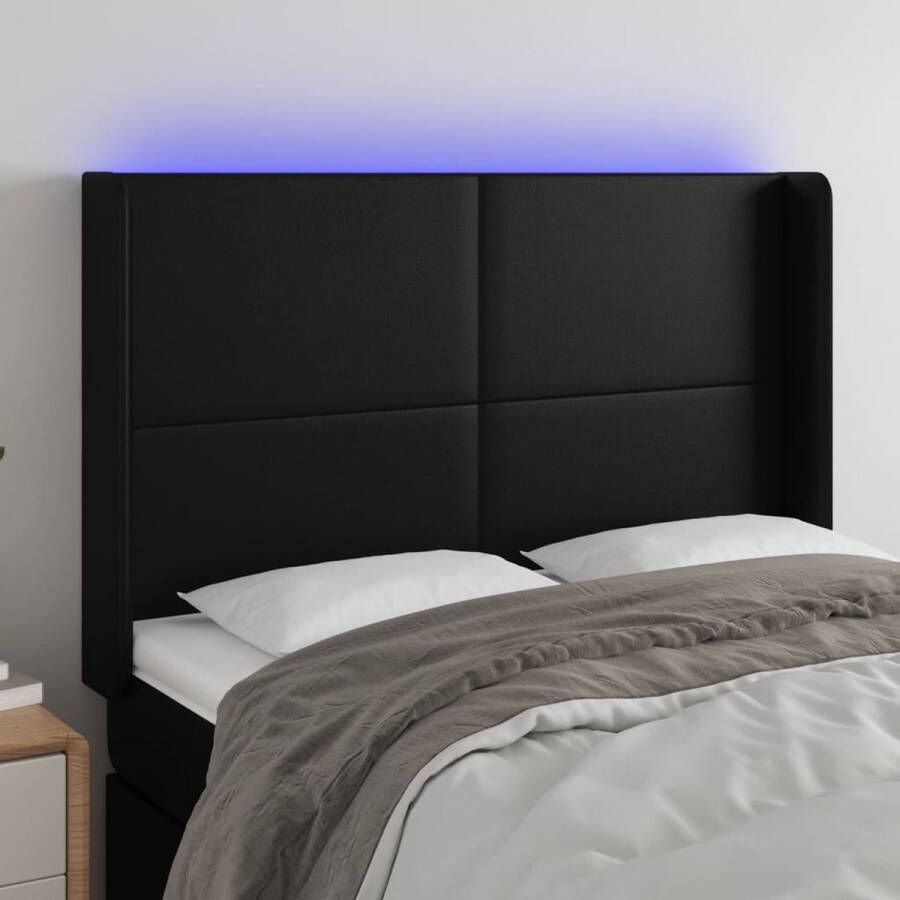 The Living Store Hoofdbord LED 147x16x118 128 cm kunstleer zwart Bedonderdeel