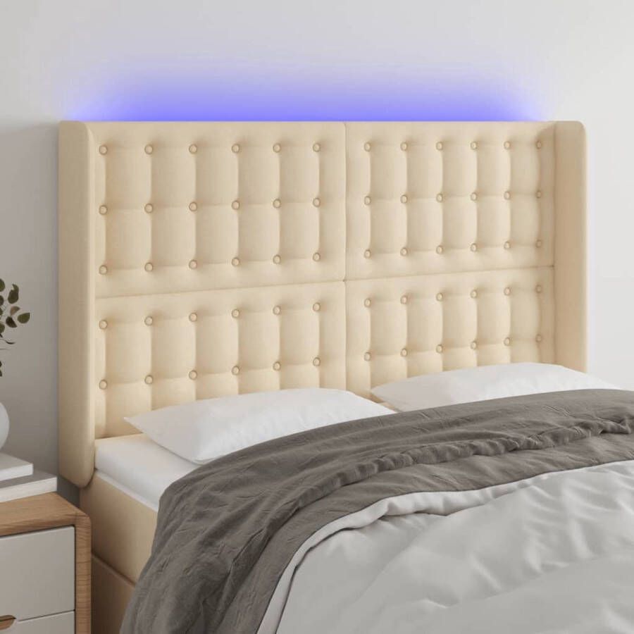 The Living Store Hoofdbord Crème LED Verstelbare Hoogte Comfortabele ondersteuning Snijdbare LED-strip 147x16x118 128 cm