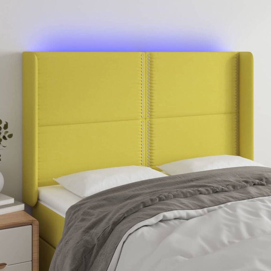 The Living Store Hoofdbord LED 147x16x118 128 cm stof groen Bedonderdeel