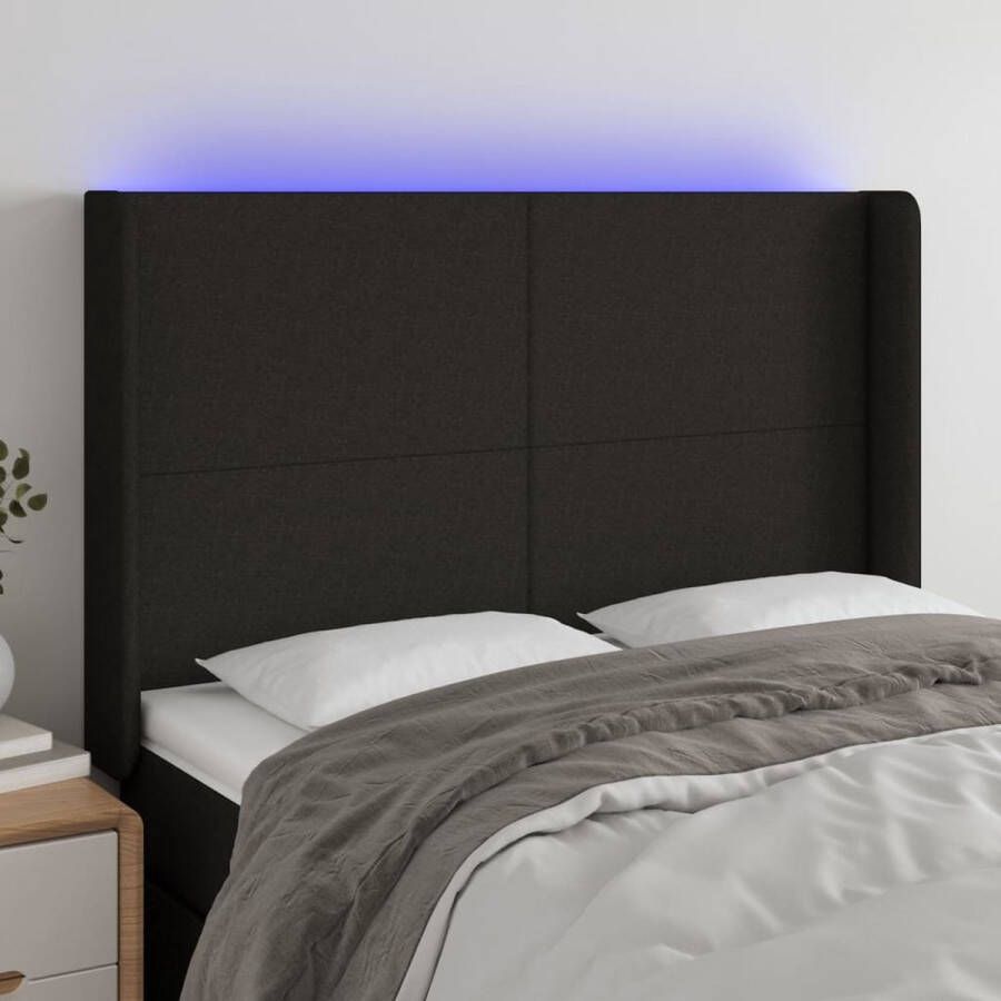 The Living Store Hoofdbord LED 147x16x118 128 cm stof zwart Bedonderdeel