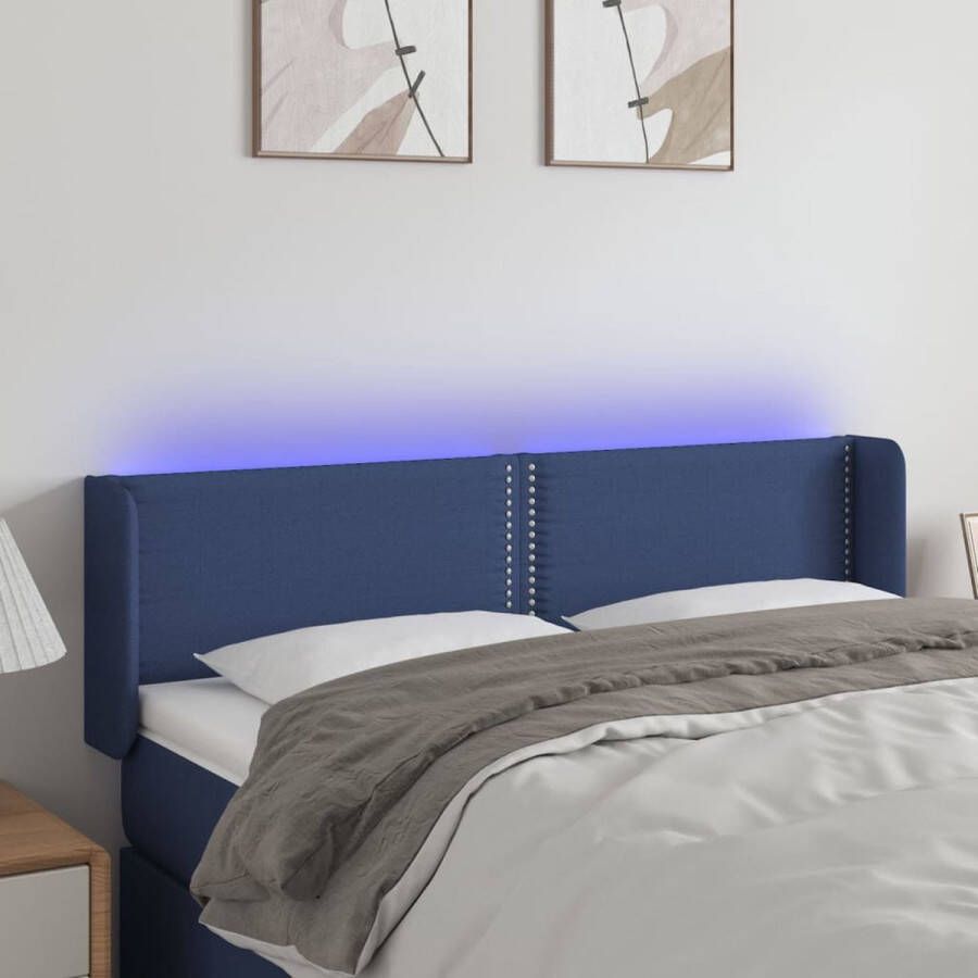 The Living Store Hoofdbord LED 147x16x78 88 cm stof blauw Bedonderdeel