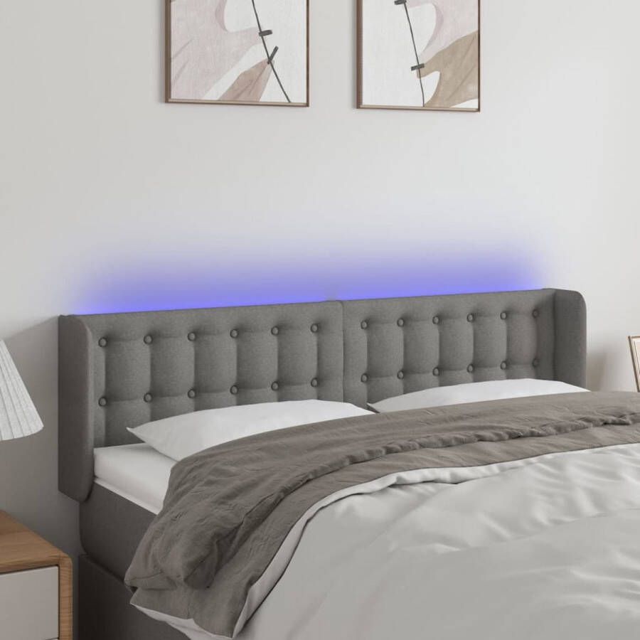 The Living Store Hoofdbord LED Duurzaam Verstelbaar Comfortabele ondersteuning Snijdbare LED-strip Donkergrijs 147 x 16 x 78 88 cm