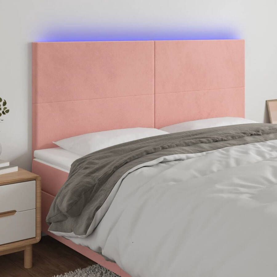 The Living Store Hoofdbord LED 160x5x118 128 cm fluweel roze Bedonderdeel