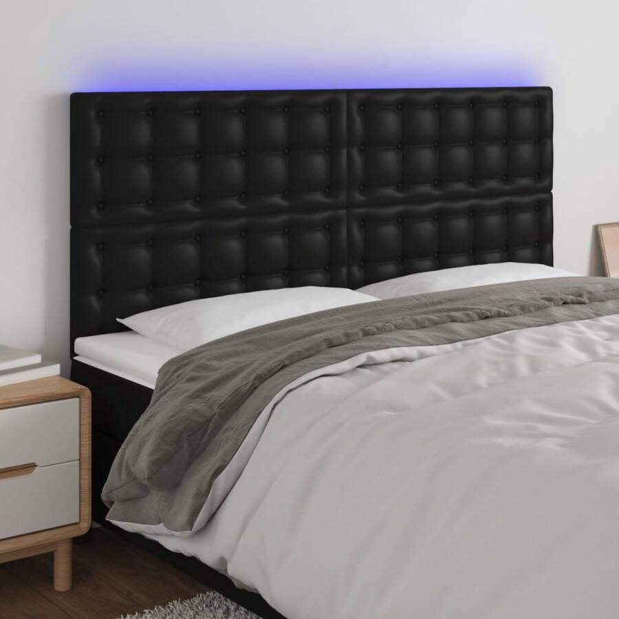 The Living Store Hoofdbord LED 160x5x118 128 cm kunstleer zwart Bedonderdeel
