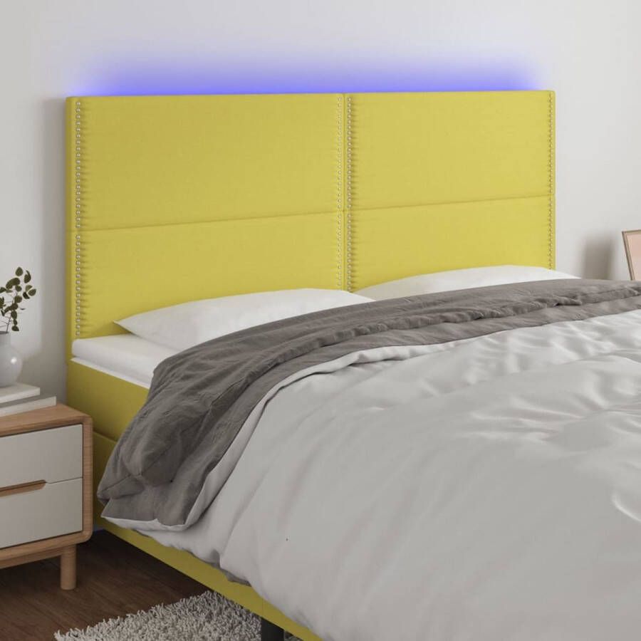 The Living Store Hoofdbord LED 160x5x118 128 cm stof groen Bedonderdeel