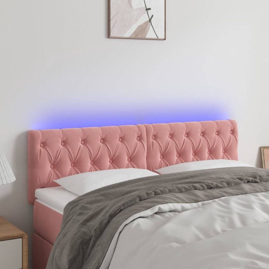 The Living Store Hoofdbord LED 160x7x78 88 cm fluweel roze Bedonderdeel