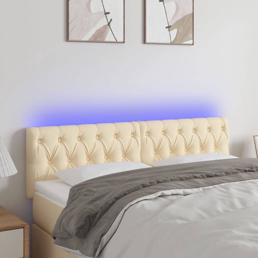 The Living Store Hoofdbord LED 160x7x78 88 cm stof crèmekleurig Bedonderdeel