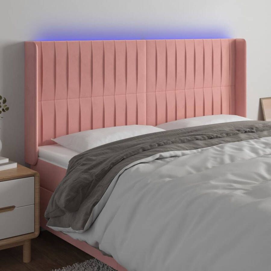 The Living Store Hoofdbord LED 163x16x118 128 cm fluweel roze Bedonderdeel