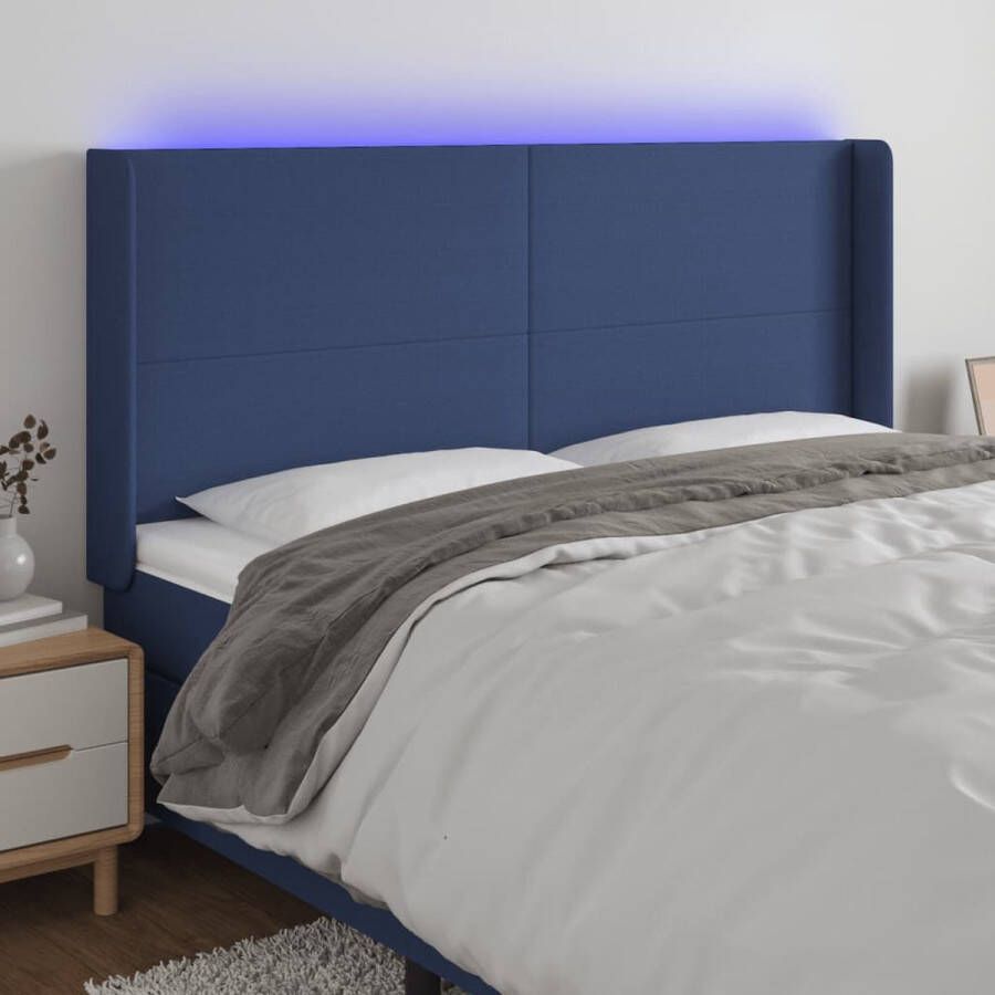 The Living Store Hoofdbord LED 163x16x118 128 cm stof blauw Bedonderdeel