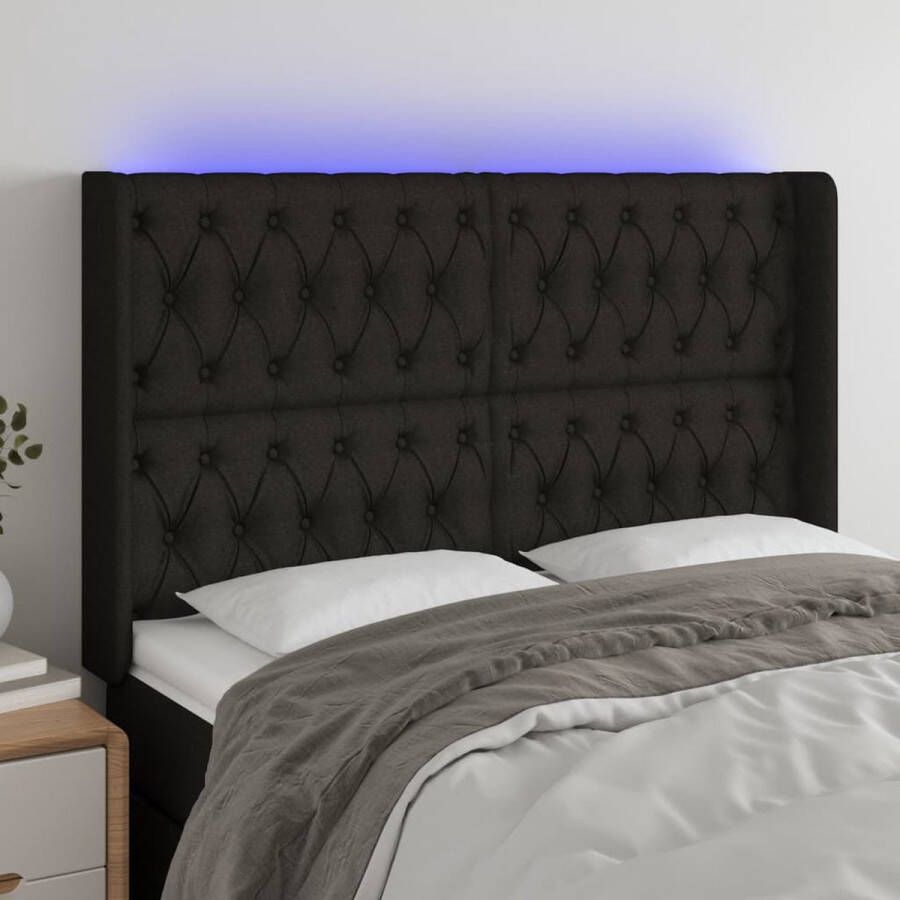 The Living Store Hoofdbord LED 163x16x118 128 cm stof zwart Bedonderdeel