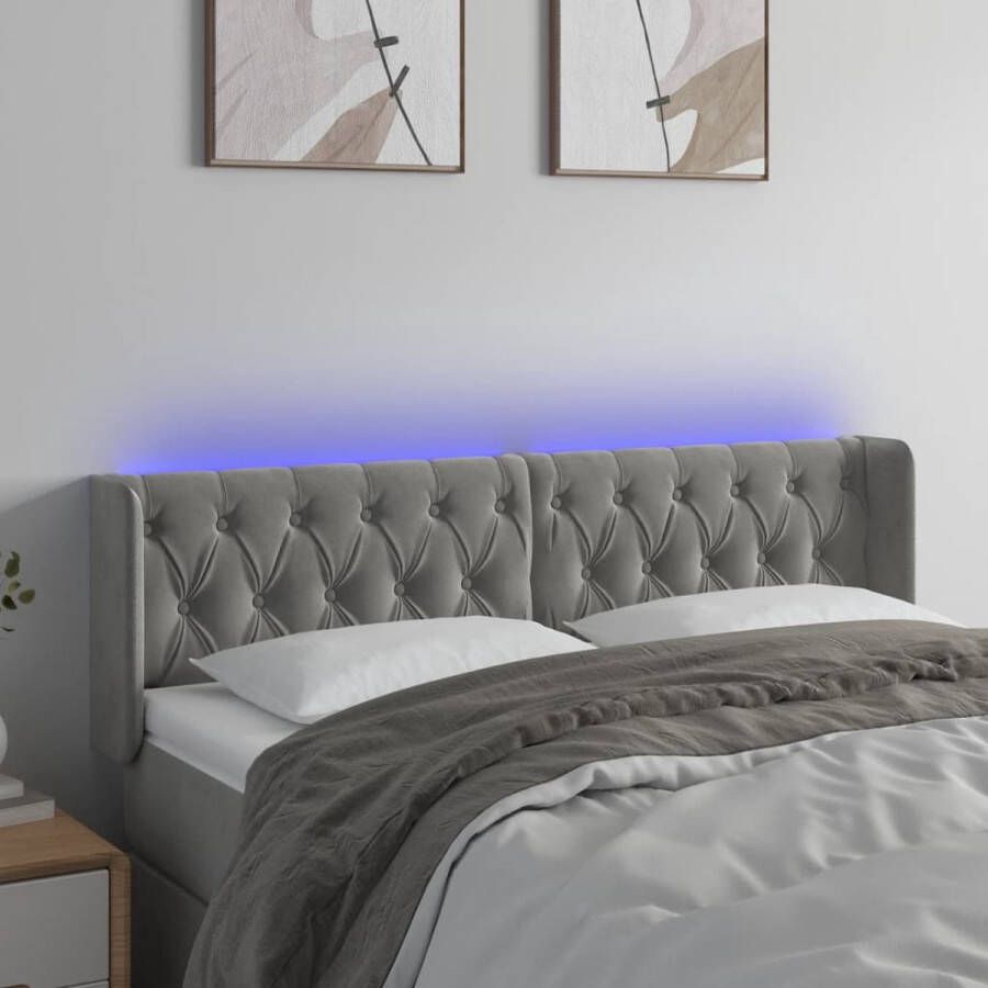 The Living Store Hoofdbord LED Zacht fluweel Kleurrijke verlichting Verstelbare hoogte Comfortabele ondersteuning Snijdbare LED-strip Lichtgrijs 163x16x78 88cm IP65 2 LED-strips