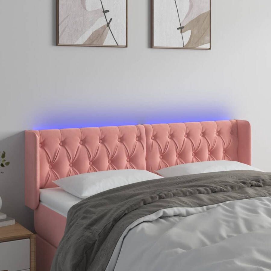 The Living Store Hoofdbord LED 163x16x78 88 cm fluweel roze Bedonderdeel