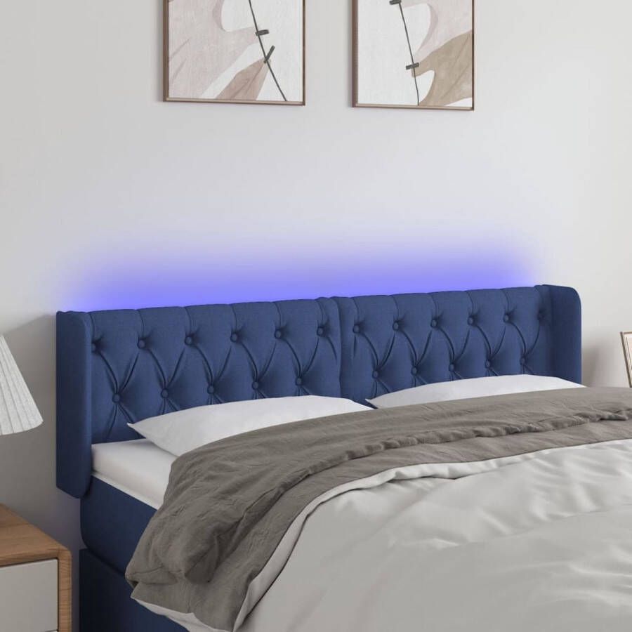 The Living Store Hoofdbord LED 163x16x78 88 cm stof blauw Bedonderdeel