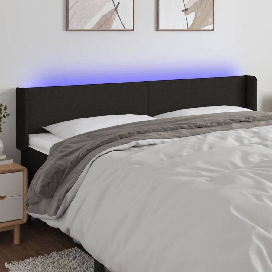 The Living Store Hoofdbord Klassiek LED Bed Afmeting- 163x16x78 88 cm Kleur- Zwart Materiaal- Polyester Bewerkt hout Massief larikshout