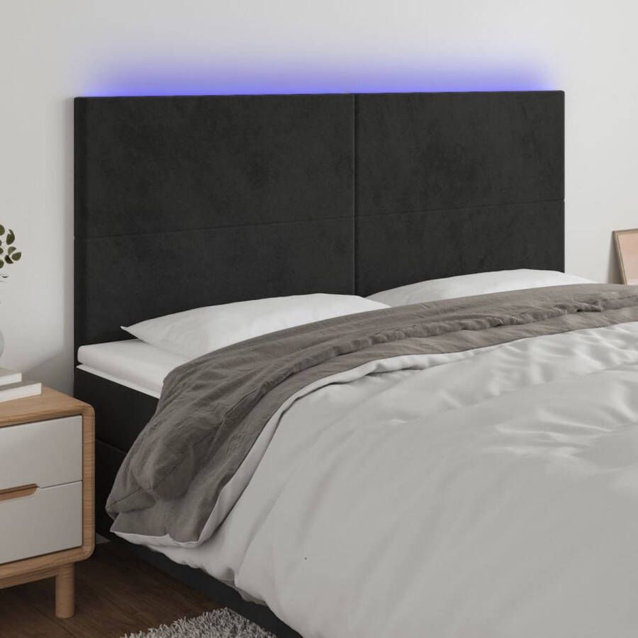 The Living Store Hoofdbord LED 180x5x118 128 cm fluweel zwart Bedonderdeel