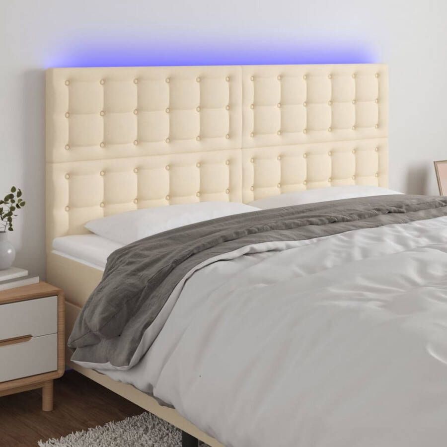 The Living Store Hoofdbord LED 180x5x118 128 cm stof crèmekleurig Bedonderdeel
