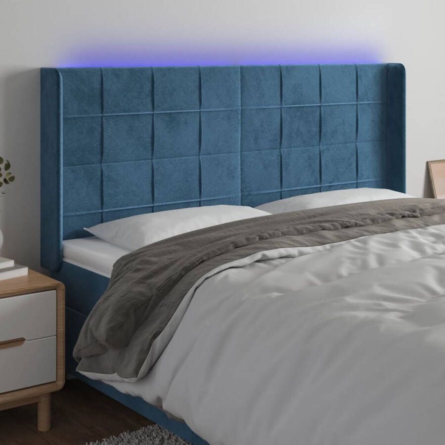 The Living Store Hoofdbord LED 183x16x118 128 cm fluweel donkerblauw Bedonderdeel