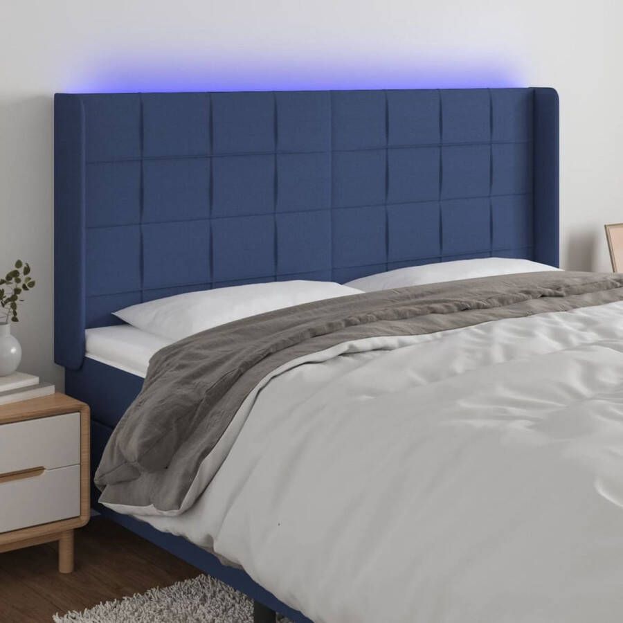 The Living Store Hoofdbord LED 183x16x118 128 cm stof blauw Bedonderdeel