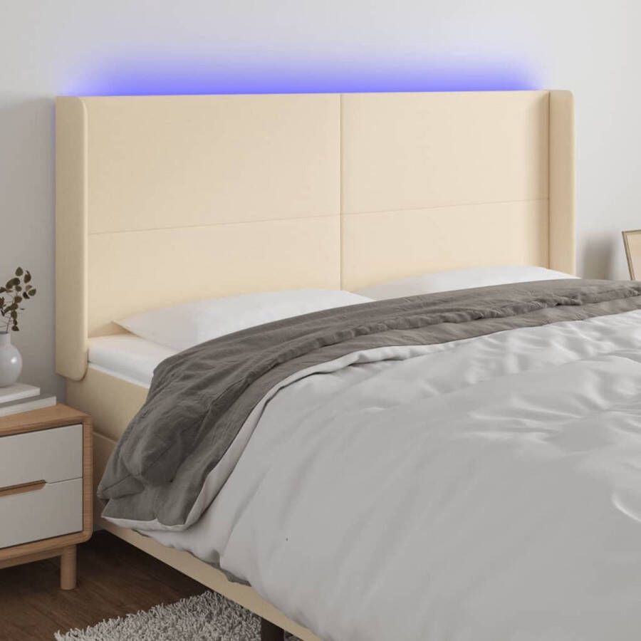 The Living Store Hoofdbord LED-verlichting Verstelbare Hoogte Comfortabele Ondersteuning Snijdbare LED-strip Crème 183 x 16 x 118 128 cm