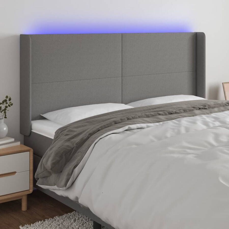 The Living Store Hoofdbord LED Verstelbare Hoogte Comfortabele Ondersteuning Donkergrijs 183 x 16 x 118 128 cm IP65