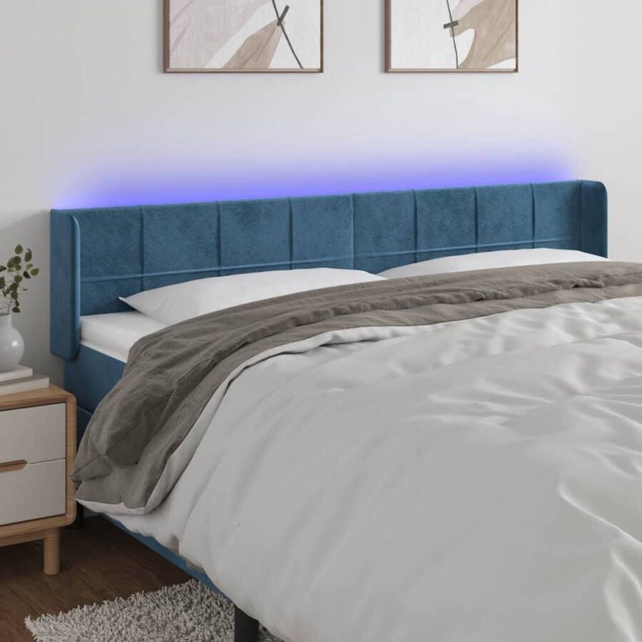 The Living Store Hoofdbord LED 183x16x78 88 cm fluweel donkerblauw Bedonderdeel