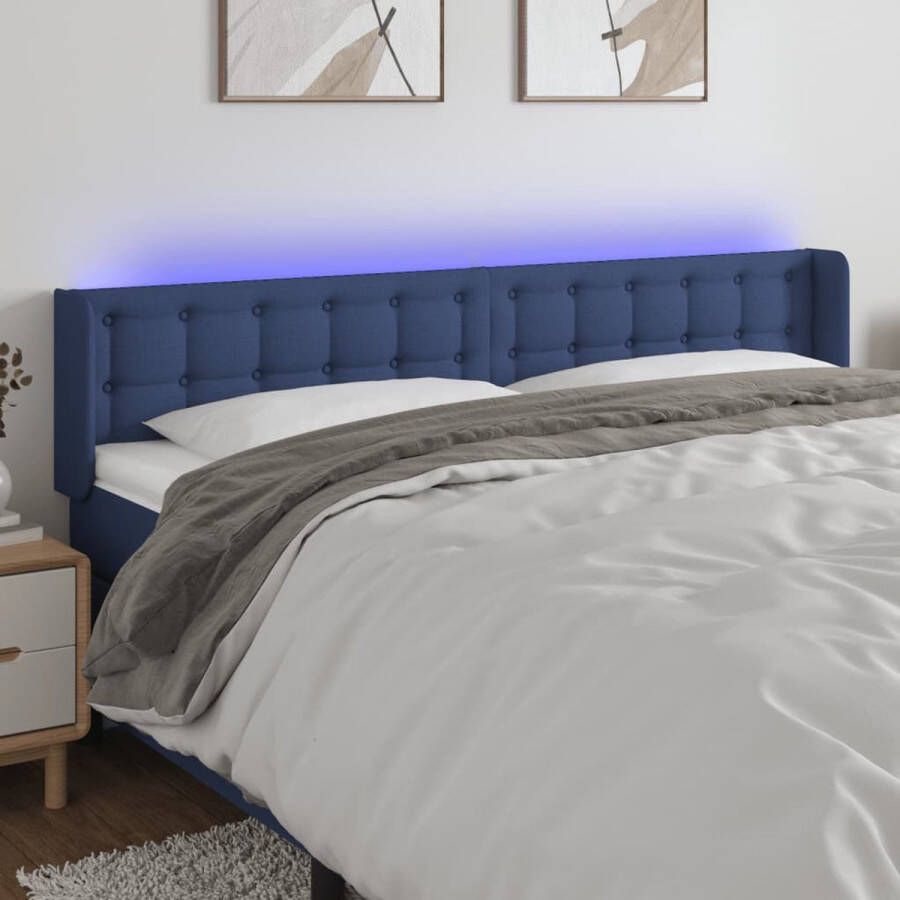 The Living Store Hoofdbord LED 183x16x78 88 cm stof blauw Bedonderdeel