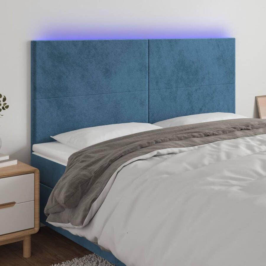 The Living Store Hoofdbord LED 200x5x118 128 cm fluweel donkerblauw Bedonderdeel