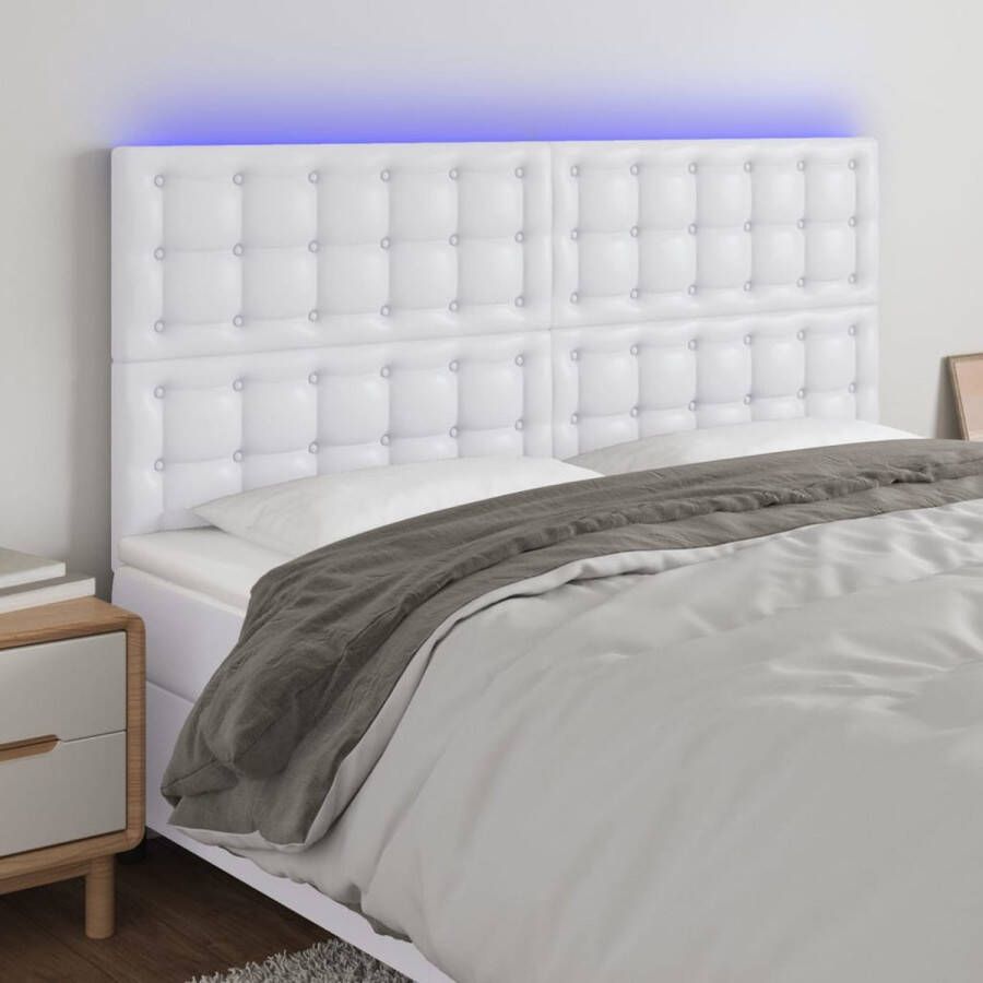The Living Store Hoofdbord LED 200x5x118 128 cm kunstleer wit Bedonderdeel