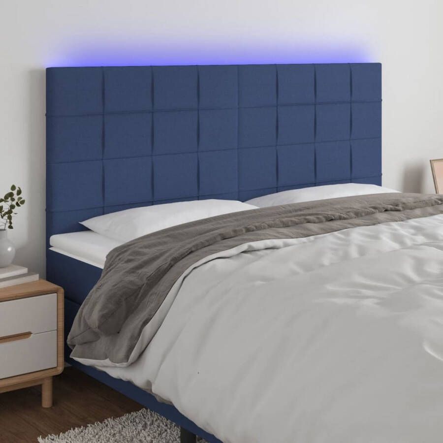 The Living Store Hoofdbord LED 200x5x118 128 cm stof blauw Bedonderdeel