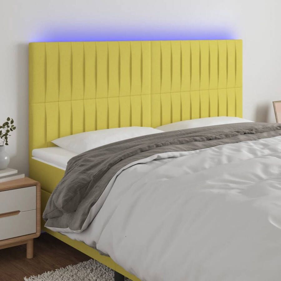 The Living Store Hoofdbord LED 200x5x118 128 cm stof groen Bedonderdeel