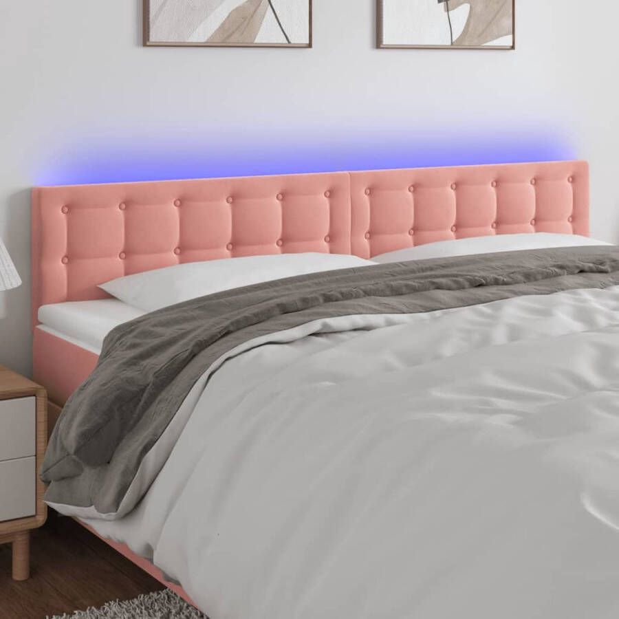 The Living Store Hoofdbord LED 200x5x78 88 cm fluweel roze Bedonderdeel