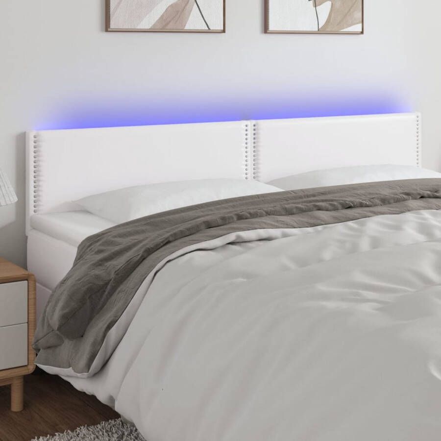 The Living Store Hoofdbord LED 200x5x78 88 cm kunstleer wit Bedonderdeel