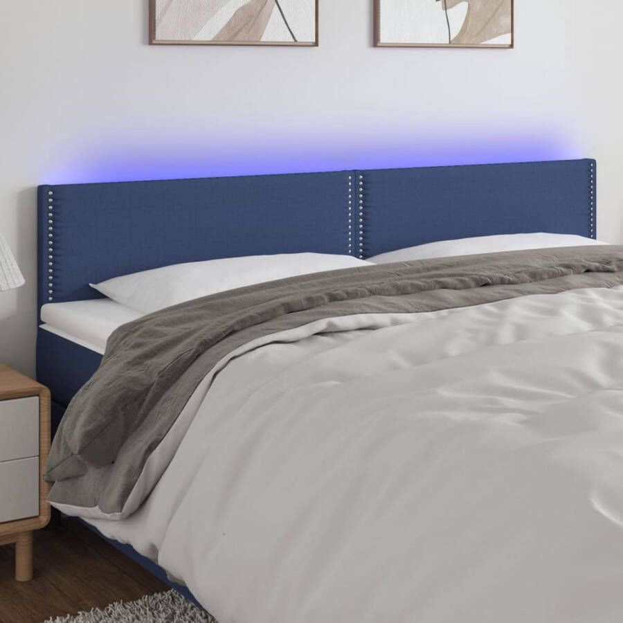 The Living Store Hoofdbord LED 200x5x78 88 cm stof blauw Bedonderdeel