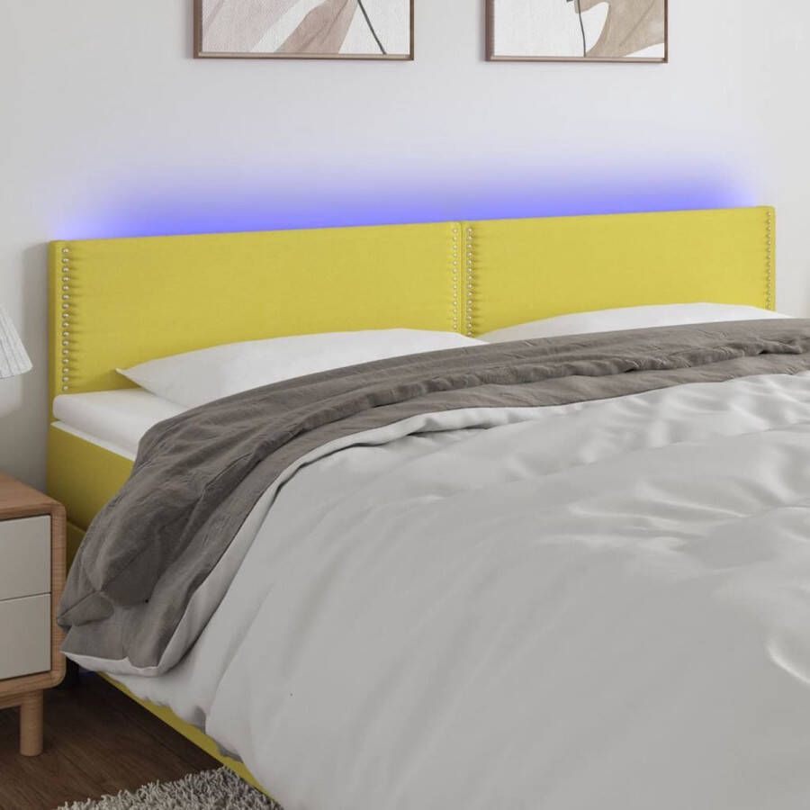The Living Store Hoofdbord LED 200x5x78 88 cm stof groen Bedonderdeel