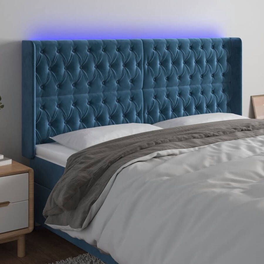 The Living Store Hoofdbord LED 203x16x118 128 cm fluweel donkerblauw Bedonderdeel