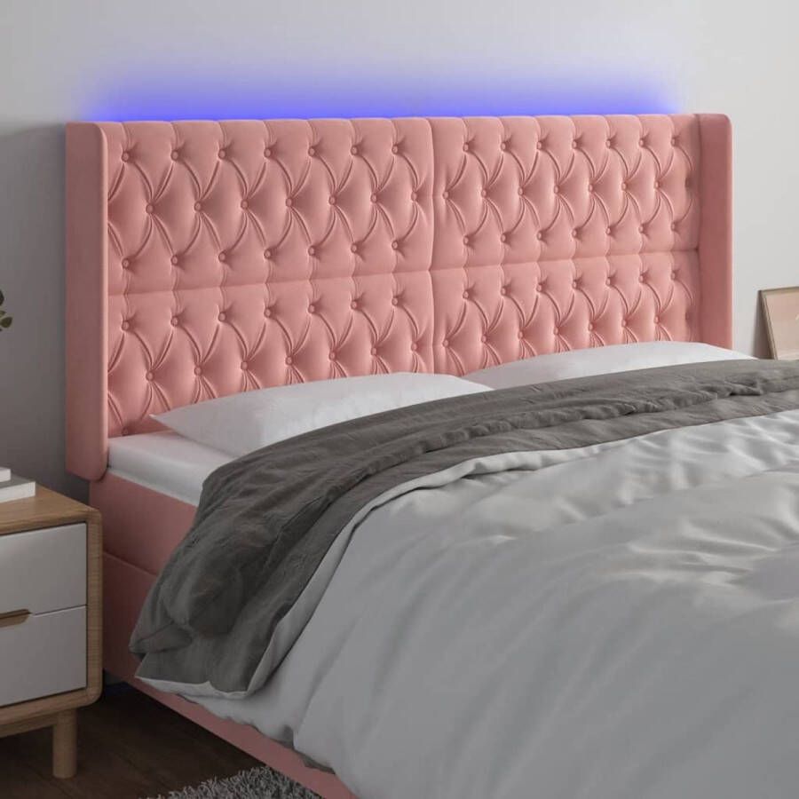 The Living Store Hoofdbord LED 203x16x118 128 cm fluweel roze Bedonderdeel