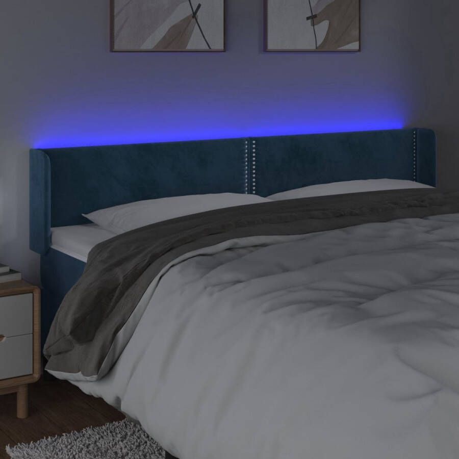 The Living Store Hoofdbord LED 203x16x78 88 cm fluweel donkerblauw Bedonderdeel