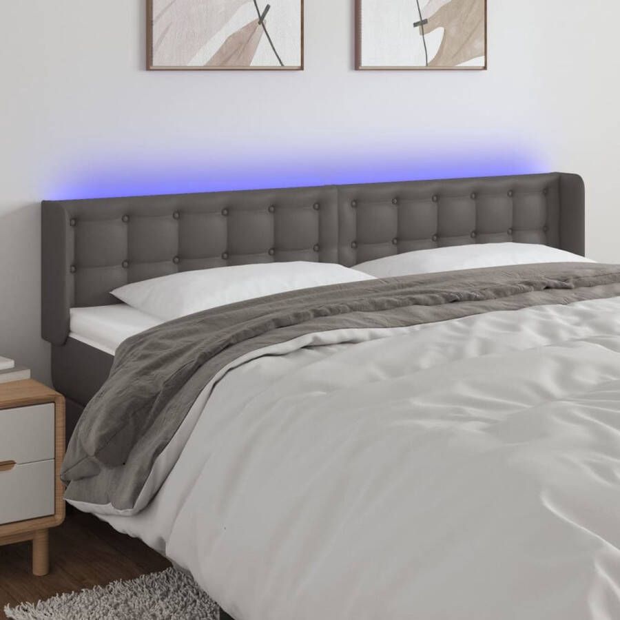 The Living Store Hoofdbord LED Grijs 203x16x78 88 cm Duurzaam kunstleer verstelbaar comfortabele ondersteuning snijdbare LED-strip