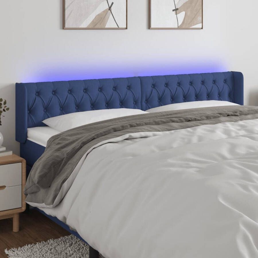 The Living Store Hoofdbord LED 203x16x78 88 cm stof blauw Bedonderdeel