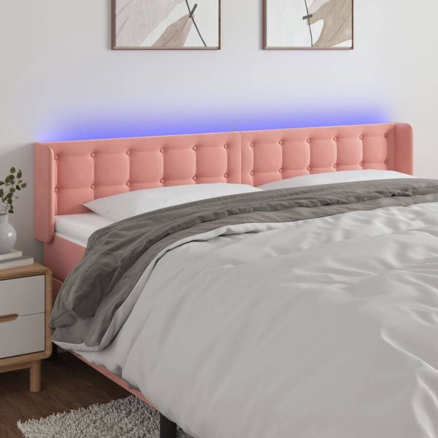 The Living Store Hoofdbord LED 203x16x78 88cm Roze Fluwelen Stof Verstelbare Hoogte Comfortabele Ondersteuning Snijdbare LED-strip